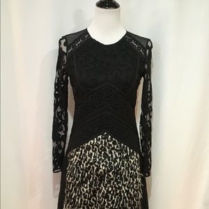 Burberry Prorsum Floral Embroidered Lace Fil Coupé Dress, Size US 6